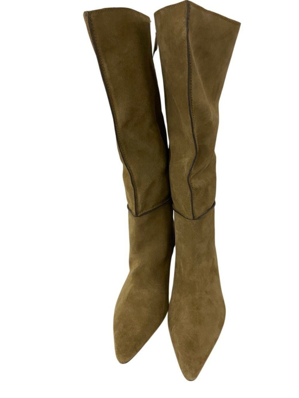 Zara Womens Suede Heeled High Boots EU 41 US 10 Tan Khaki Green 2001/610 NWOB - Picture 3 of 12